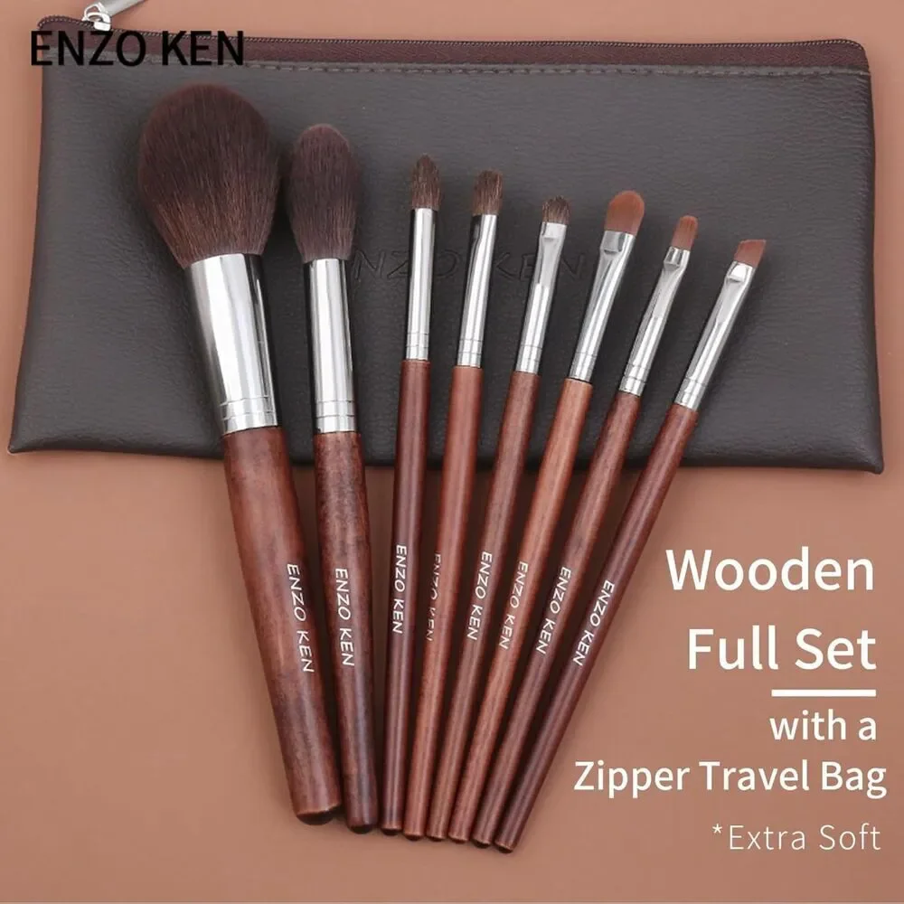 Walnut Professional Cosmetic Natural Pony Hair Makeup Brush Set with Case